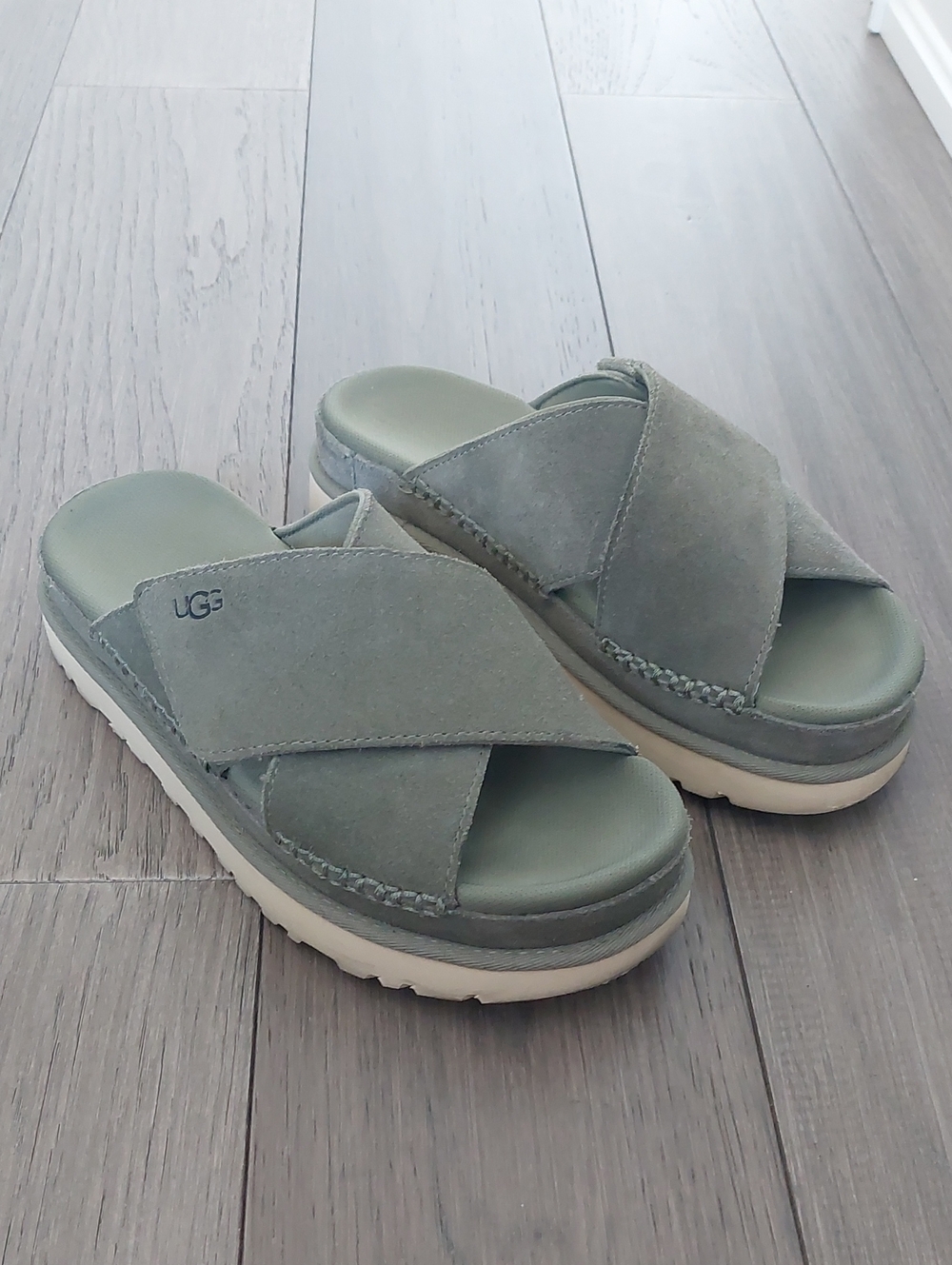 UGG Women's Crissie Cross-Band Slide Sandal in Sage